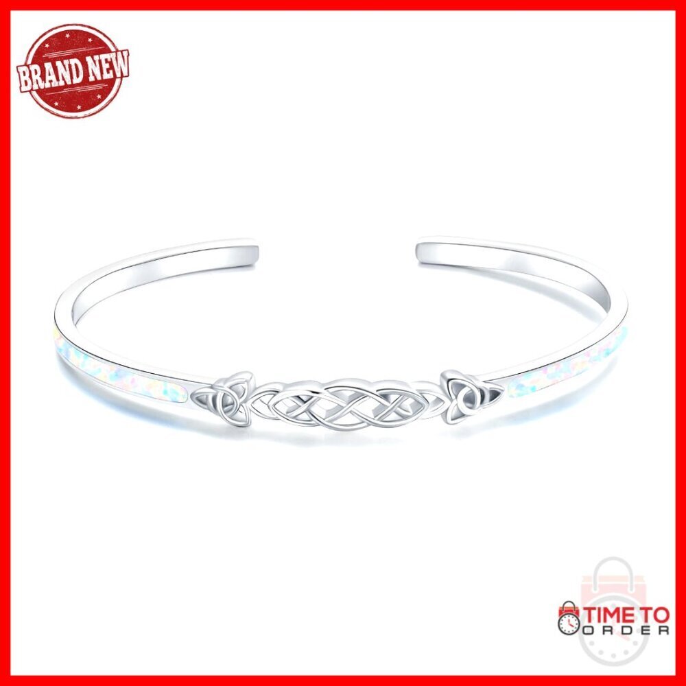 Sterling Silver Opal Cuff Bangle Adjustable Celtic Knot Fine Jewelry Gift